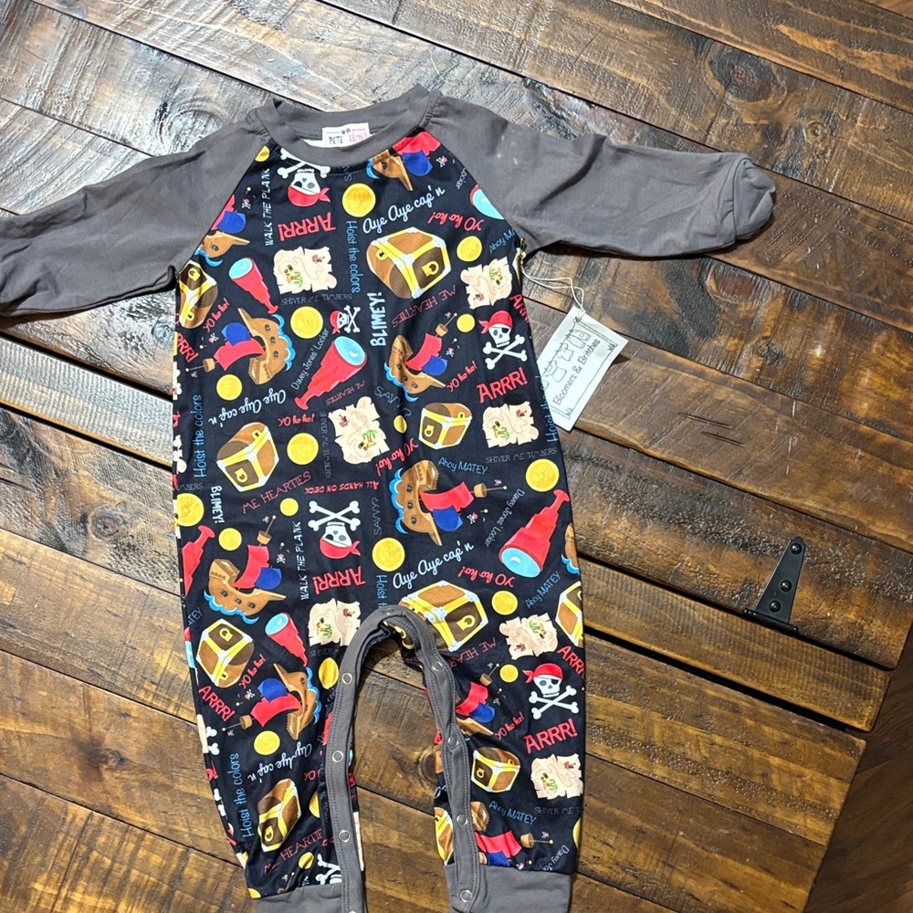 Gray and Black Pirate-Themed Kids Bodysuit
